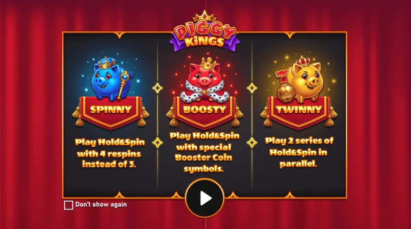 Piggy Kings - schermata principale con tre maialini e rulli