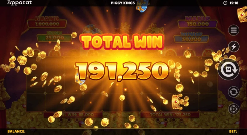 Piggy Kings - schermata di vittoria in Free Games